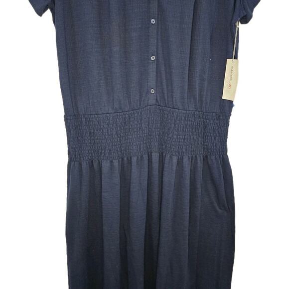 Liz Claiborne Navy Blue Smocked Waist Button Front Midi Sundress Casual XXL - Picture 7 of 11